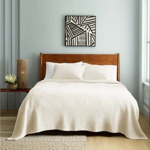 Quince Organic Ribbed Cotton Coverlet Set Ivory Full Queen